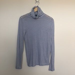 JCrew Blue and White Striped Tissue Turtleneck